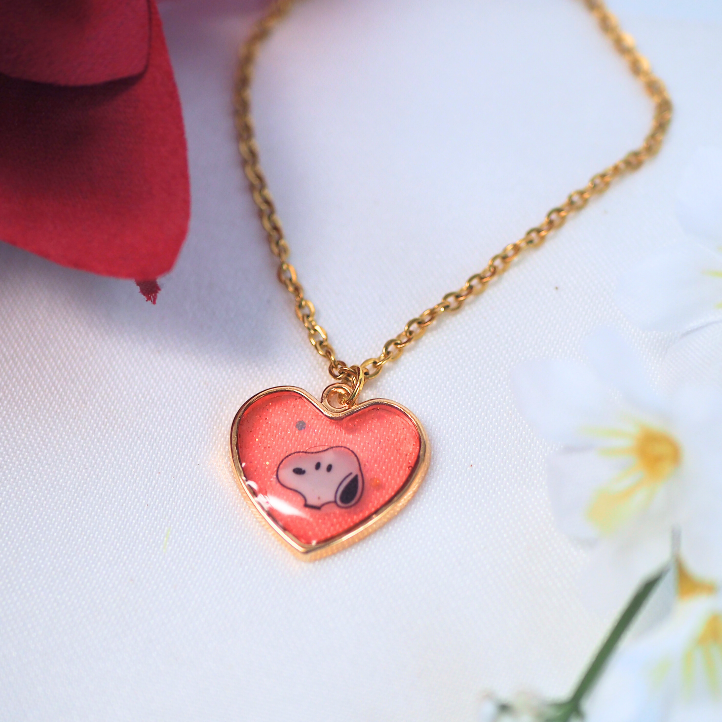 Lovely Beagle Resin Heart Necklace